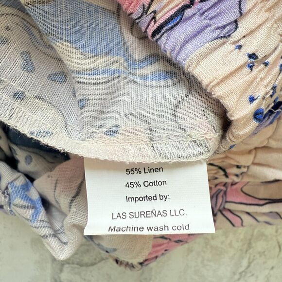 Las Sureñas Amor Blue Linen Blend Elastic Waist Lightweight Pool Day Shorts Sz S - Picture 9 of 13